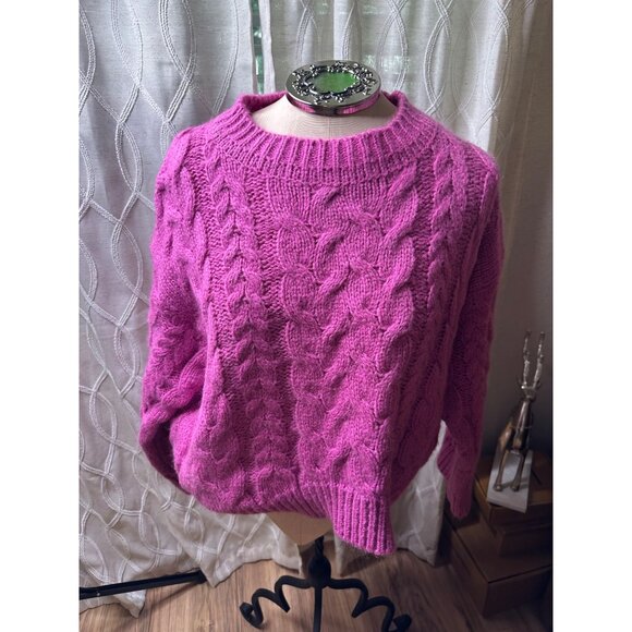 Oversized Chunky Cable Knit Sweater Cotton Blend Goodnight Macaroon O/S Comfy - Picture 2 of 13